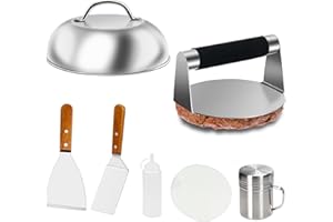 HMSENG burger smasher Kit, Smash burger press, Grill Spatula, Spice Dredge Shaker and Squeeze Bottle, Wax Patty Papers,for BBQ Cooking, Beef Burger,Griddle Accessories Kit for Flat Top Griddle Grill Cooking