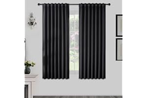 Joydeco Rideau Thermique Occultant, Isolant et Anti Froid et Chaleur, 2 Pièces, Rideau Opaque à Languette Arrière et Passe-Tringle, Isolation Anti Bruit, UV, Chambre, Maison, Salon Noir 106158
