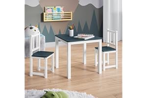 Bellabino Sora Kindersitzgruppe – Kindertisch mit 2 Stühlen aus Holz – Sitzgruppe Kinder Indoor Weiß/Grau– Kinder Tisch Stuhl Set Indoor – Maltisch & Basteltisch ab 2 Jahren – Spieltisch Kinderzimmer
