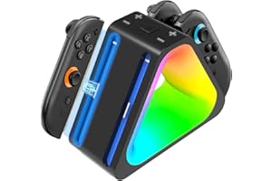 TOPCHANCES Stazione di ricarica per Nintendo Switch 2 (2025), Switch 2 controller stazione di ricarica con 7 colori RGB luci, ricarica 4 joy-cons controller