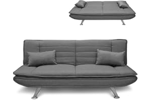 BAKAJI Divano Letto Ginevra Clic Clac 3 Posti Struttura in Legno Rivestimento in Tessuto Trapuntato Imbottito Piedini in Metallo con 2 Cuscini Dimensione 183 x 88 x 82 cm (Grigio)