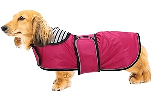 GEYECETE Kurtka dla psa, regulowany, lekki jamnik przeciwdeszczowy z odblaskowymi paskami i otworem na szelki, najlepszy prezent dla jamnika, różowy, rozmiar XL