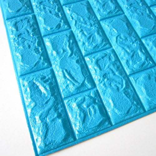 qwer Brick-3d anti-collision foam stereo wall TV wall sticker living room decorated bedroom self-adhesive wallpaper , sea blue 70X77CM, Maximum