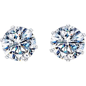 HIGHSPARK 925 Silver Solitaire Stud Earrings | 92.5 Sterling Silver & Round Brilliant Cubic Zirconia Tops for Men Women