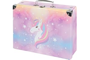 Baagl Walizka dziecięca na zabawki i przybory szkolne, walizka kartonowa, walizka na zabawki, składana walizka dla dzieci, składana walizka z metalowym uchwytem, Rainbow Unicorn, Nowoczesny