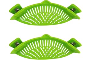 Passoire à Clip en Silicone,2 Pièces Passoire à Clipser Passoire à Pâtes Passoires Alimentaires pour Tous Les Pots et Bols pour la Cuisine (Vert)