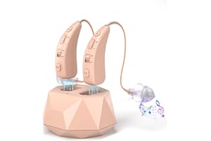 HIBRIQ Dispositivo sonoro ricaricabile per anziani, dispositivo sonoro RIC per adulti con smart chip e base di ricarica – Design discreto in-ear, riduzione del rumore, comfort tutto il giorno, Pair