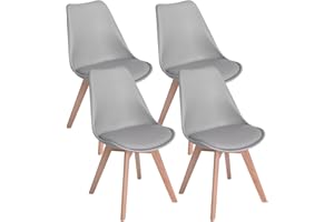 DORAFAIR Set of 4 Modern Design Dining Chairs Retro Lounge Chairs With Solid Wood Beech Legs,Kitchen chairs With Padded Seat,Grey