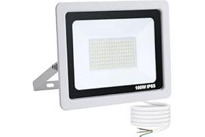 Mille Lucciole Focos LED Exterior Foco LED Exterior 100W Focos de LED Exterior 10000LM Foco LED IP65 Impermeable 144 LED 6500K Blanco Frío Focos de Exterior Para Garaje,Patio,Terraza【Blanco】