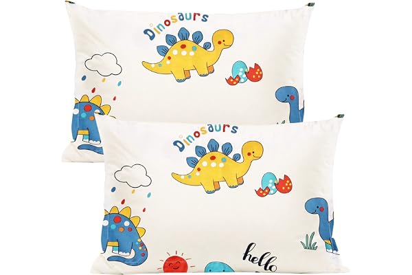 Barn Kuddfodral, 2 Stycken Bomull Kuddfodral, 40x60 cm Kuddfodral för Pojkar Flickor Sängkläder, Baby Kuddfodral med Kuvertstängning (Liten Dinosaurie)