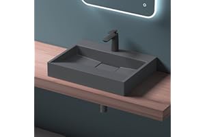 Mai & Mai Lavabo sobre Encimera Lavabo Suspendido Baño | Rectangular | Antracita Mate | Mármol Fundido | 70x46x11cm | 1 Orificio para Grifo con Válvula de Desagüe | Colossum19