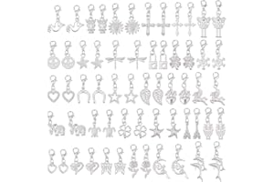 HOBBIESAY 60Pcs 30 Styles Clip on Charm Pendants 22.5-35.5mm S Dangle Charms with Lobster Clasp Mixed Styles Craft Charm for Jewelry Making