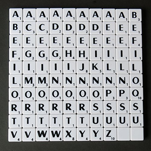Flyingstart 2 Vollständige Sets von Scrabble-Steinen (200 Stück) - schwarze Buchstaben - weiße Kunststoff-Spielsteine