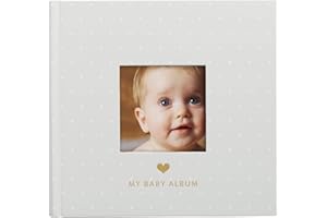 Pearhead My Baby Album, Baby Book Photo Keepsake for New and Expecting Parents, 50 Pages, Holds 200 6” x 4” Pictures, Gender-Neutral Baby Accessory, Classic Gray and White Polka Dot.