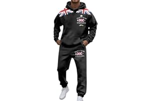 MANMANING UK Men’s 2 Piece Tracksuit - Union Jack Hoodie & Jogging Bottoms, Autumn Gym/Casual Wear, Flag Print