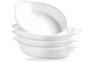 UIBFCWN Set di 4 Pirofile da Forno in Ceramica, 350 ml, 21x12,6x3,7 cm, Pirofile da Forno Monoporzione, con Manici in Ceramica, Ciotole in Porcellana per Creme Brûlée, Piatti da Forno per Lasagne