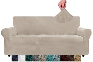 ‎XINEAGE XINEAGE Samt Sofaüberzug 3 Sitzer, Stretch Sofa überzug für Wohnzimmer, Dicke Weiche Sofaüberwurf, Rutschfester Sofa Cover für Hunde, Haustiere (3 Sitzer, Khaki)