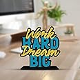 Artvibes Wooden Idols and Figurine Work Hard Dream Big Motivational Quote Table Decor for Office Desk | Home Decor Item | Living Room | Bedroom | Wood Showpieces Decorative Gift (SP_1110)