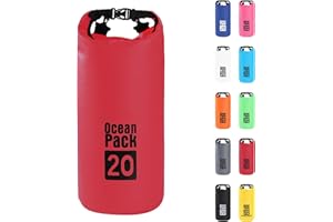 POPOYU 20L Sac étanche Polyvalent, 2L/5L/10L/15L/20L/30L Rouge Waterproof Dry Bag avec Longue Bandoulière Réglable Sac à Dos Confort Imperméable pour Bateau/Kayak/Pêche/Rafting/Natation/Camping/Snowboard