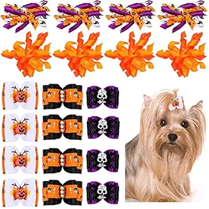 Fiada 20 Pieces Halloween Dog Hair Bows with Rubber Bands Grooming Accessories Dog Curve Bows Puppy Topknot Hair Bows for Pet Dog Cat Puppy Hair Accessories, 5 Styles