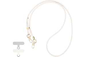 Reownest Mobile Phone Chain Universal for Hanging, Mobile Phone Collar with 2 Patches, Adjustable Braided Leather Mobile Phone Lanyard, Necklace Compatible with Most Smartphones, White
