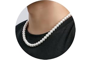 Halora 6/8 mm Perlenkette Herren Damen Perlen Choker Kette 40/45/50/55 cm Lang Weiße Perlenkette Pearl Necklace Geschenke Herrenschmuck