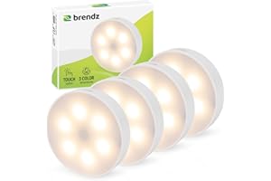 Brendz Luz LED Redonda para Armarios, Control Táctil, Recargable USB-C, Regulable, Magnética, 4 piezas, 3 Temperaturas de Color, Luz Armario, Lampara LED Recargable