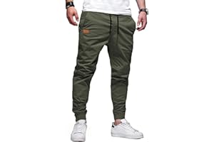 PADOLA Pantalon Cargo Homme Coton Pantalons de Travail Taille Elastique Chino Pantalon avec Multipoches Slim Fit Jogging Pantacourt Cordon de Serrage Uni Pantalons