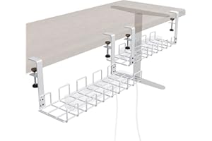 Uchwyt na kable do biurka – zaciskany, dla porządku w miejscu pracy – montaż bez narzędzi w 4 kierunkach - pozwala na przechowywanie kabli (2x M biały, projekt siatki, organizer kabli) KD Essentials