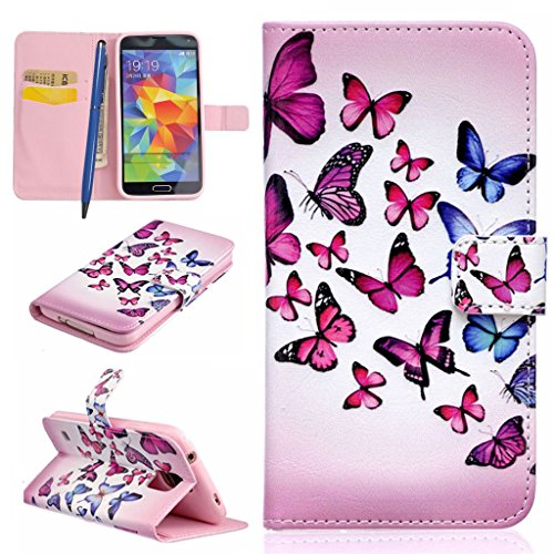 Billetera Cuero Funda para Samsung Galaxy S5 Careynoce Diente de Le  n Amor Rose  Mariposa  Colorido Patron PU Cuero Funda para Samsung Galaxy S5 I9600 Samsung Galaxy S5  5 1 pulgada  Protector Cubierta -- Vistoso mariposa  2