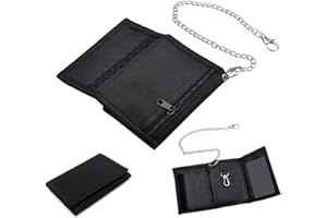 Weenwill Slim Wallet for Boys,Trifold Wallets with Chain Clip Zipper Fabric Wallet for Paper Currency Coins Bank Cards Key Holder Foldable Wallet for Travel,Sports,Teenagers,Kids,Men