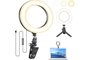 SHEDALED LED Ring Light 6.3'' with Tripod Stand & Clip for Live Streaming & YouTube Video, Shooting with 3 Light Modes & 12 Brightness Level, Dimmable Desk Makeup Ring Light for Photography, Laptop, etc