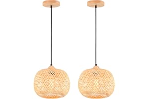 LIGKIN 2 Piezas Lámpara Colgante de Bambú Tejido Lámpara de Techo Boho E27 Pantalla de Bambú Lampara Techo Ratán Vintage Deco para Dormitorio Salone Cocina Cafetería, Ø25cm