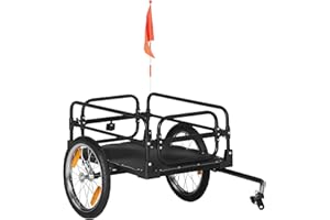 HOMCOM Remolque de Carga para Bicicleta Carro para Bicicleta Desmontable con 2 Ruedas Reflectores y Bandera Marco con Amortiguador Capacidad de 70L Carga 40 kg 125x64x53,5 cm Negro