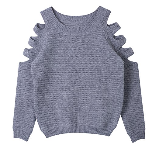 bieten Damen Schulterfrei Langarm Crewneck Sweater Tops Hoodie (S(EU 34), Grau)