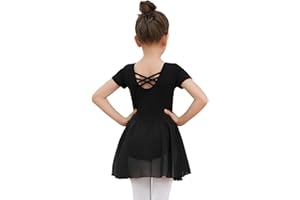 Dmwhsy Robe de Ballet pour Fille, Justaucorps à Manches Courtes, Tenue de Ballet, Vêtement de Danse pour Gymnastique avec Jupe en Tulle