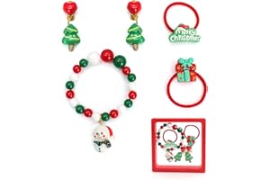 GUSXPPD Ensemble de Bijoux de Noël, Ensemble Pendentif de Noël, Ensemble de Boucles d'Oreilles à Pince à Cheveux avec Bracelet de Noël, Parures de Bijoux de Noël, Set de Bijoux de Noël pour Filles