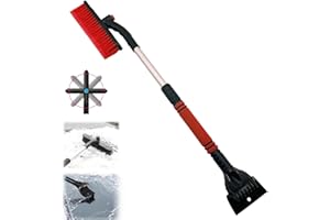 Mino Plus Spazzola per Neve Auto,Spazzola Neve Telescopica per Parabrezza Auto,Spazzola per Neve Girevole,3 in 1 Raschietto per Ghiaccio Spazzola da Neve,per Parabrezza SUV/Camion/Veicolo (Rosso)