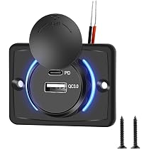 Prise USB Double 12V/24V Pour Voiture - QC3.0 + PD 3.0, étanche - Charge Rapide 4.8A - 2 Pièces Incluses