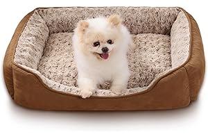 Oiilores Small Dog Bed, Washable Dog Sofa Bed, Calming Anti-Anxiety Pet Beds with Non-Slip Bottom, Soft Plush Rectangle Dog Beds for Small Dogs, 60x45cm, Brown