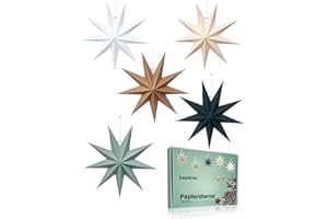 DEALKITS 5 Stück Papiersterne, Faltsterne Weihnachtsstern 30cm Skandinavisch 9 Zacken Sterne für Weihnachts Dekoration Zimmer Party Wohnzimmer Hochzeit