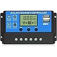Skypearll Solar Charge Controller 10A, Solar Charge Controller 12V/24V Intelligent Battery Regulator for Lead Acid & Lithium Battery with LCD Display and 3A USB Port (10A Blue )
