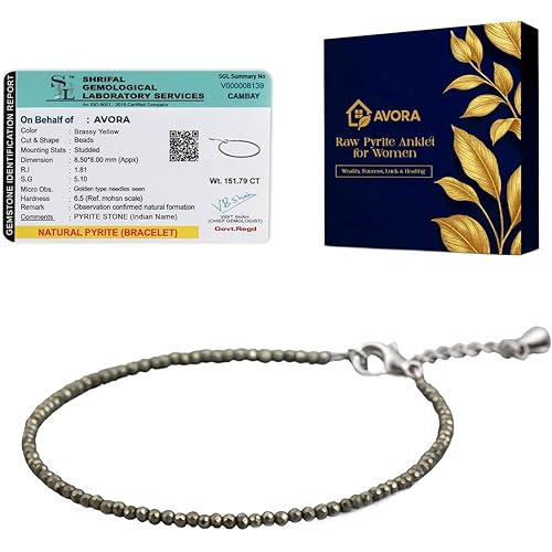 AVORA Raw Pyrite Anklet for Women | Natural Stone Jewellery for Wealth, Luck & Protection | Certified Pyrite Crystal Payal | Spiritual Healing Jewellery Gift for Girls & Women