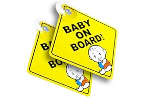 MAIGO 2PCs Baby on Board Sign for Car with Suction Cups- Baby on Board Stickers, Baby on Board Car Warning Signs, Baby on Board Badge, Child on Board car Signs, Reusable Safety Car Window Clings