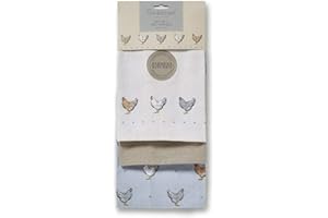 OZMO Cooksmart Farmers Kitchen Pack of 3 Kitchen Tea Towels Chicken Design