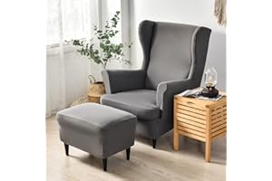 CHNSHOME Copripoltrona con Orecchie 1 Posto Elasticizzato 2 Pezzi Coprisedile con Orecchie Fodera per Pouf Fodere per poltrone Elastiche Grigio Scuro