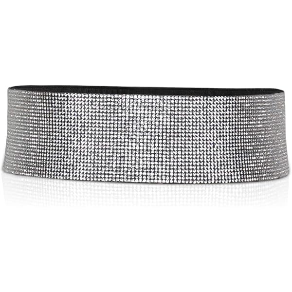 Cintura Elastica Donna Bewudy Con Cristalli E Strass - PU Lucido, Taglia Unica (70-90 Cm) Per Abiti E Tute - 4