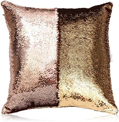 Homelavafans Mermaid Sequins Pillow Cases Cushion Covers Two-color Change DIY Sequins Cushion Inverted Flip Sequin Pillow 40x40cm (Champagne+Golden)