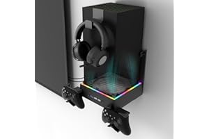 JDGPOKOO Wall Mount with Cooling Fan for Xbox Series X, 4 in 1 Wall Mount Kit for Xbox Series X, 3 Speed Low Noise Fan with RGB Light Strip & Touch Switch, 3 USB Port Controller & Headphone Holder