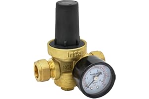 UNVENTED COMPONENTS EUROPE Inta PRVG15 Pressure Reducing Valve with Gauge, 15mm Brass, Water Pressure Control (Single)